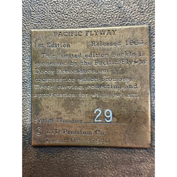 1984 1st Edition Pacific Flyway Belt Buckle by LTD PREMIUM CO Number 29 - Picture 8 of 12